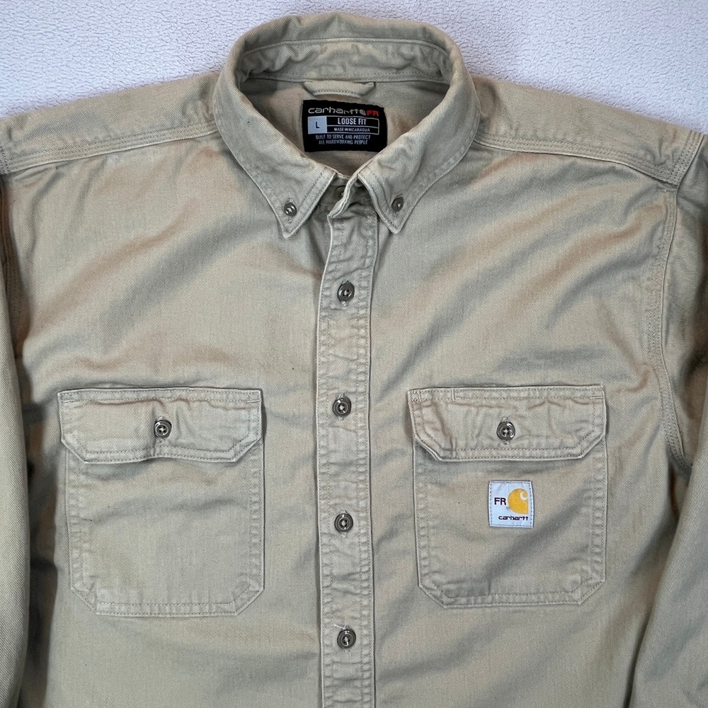 Carhartt FR Mens Loose Fit Flame Resistant Work Shirt Tan Khaki Large NFPA 2112